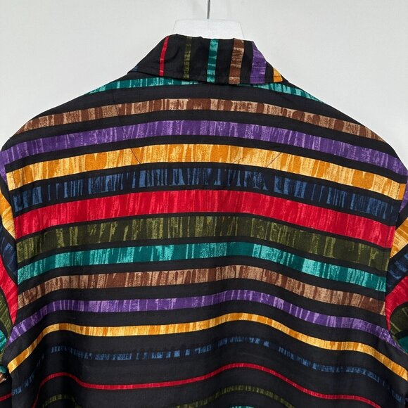 Vintage Chicos Design 100% Silk Top Shirt Shacket Size 1 US M 8 Patchwork Button - Picture 11 of 12